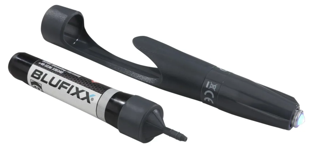 Rim repair pen 5 g - including blue LED light - silver