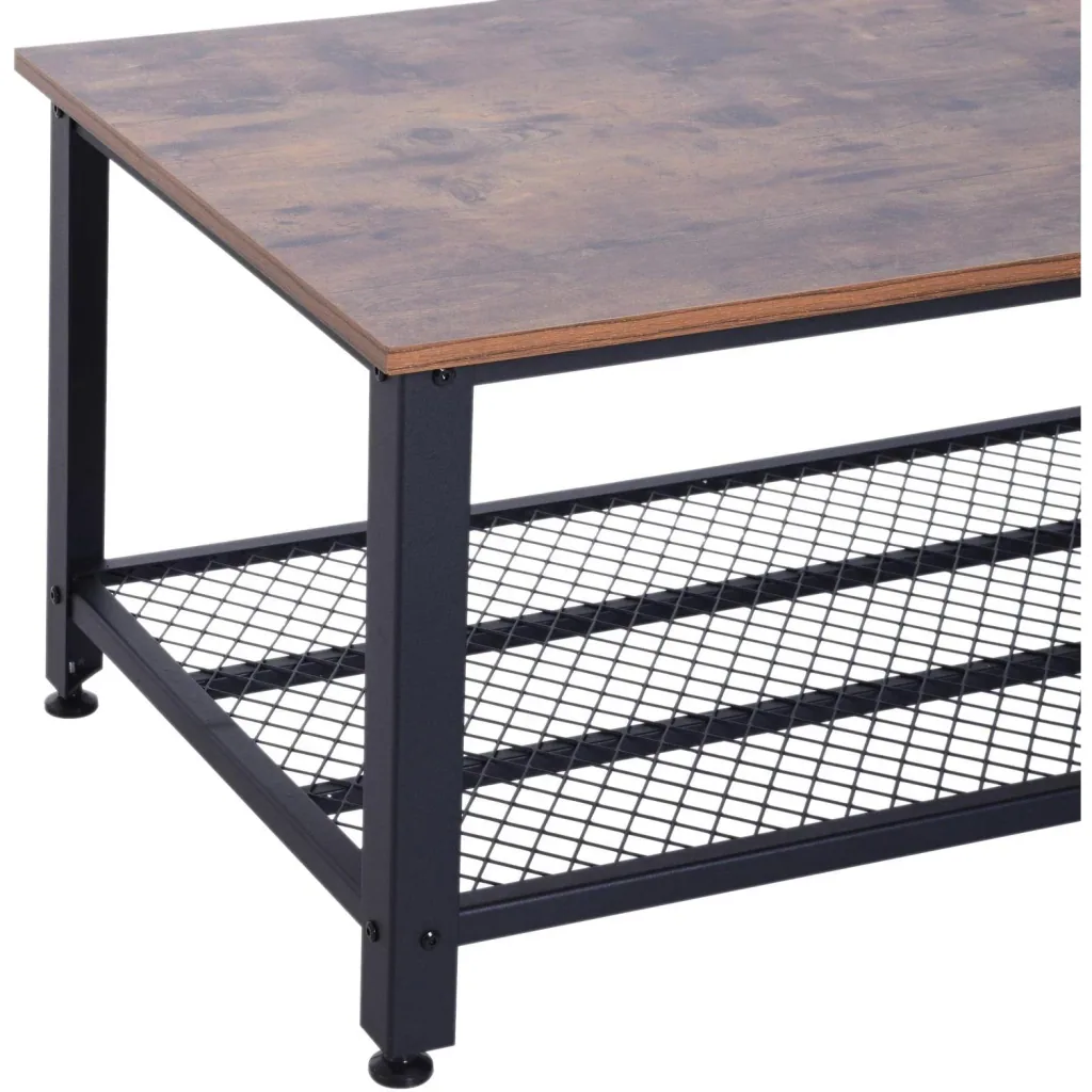 Vintage side table, coffee table, sofa table with shelf, metal frame, grained, 106 x 60 x 45 cm