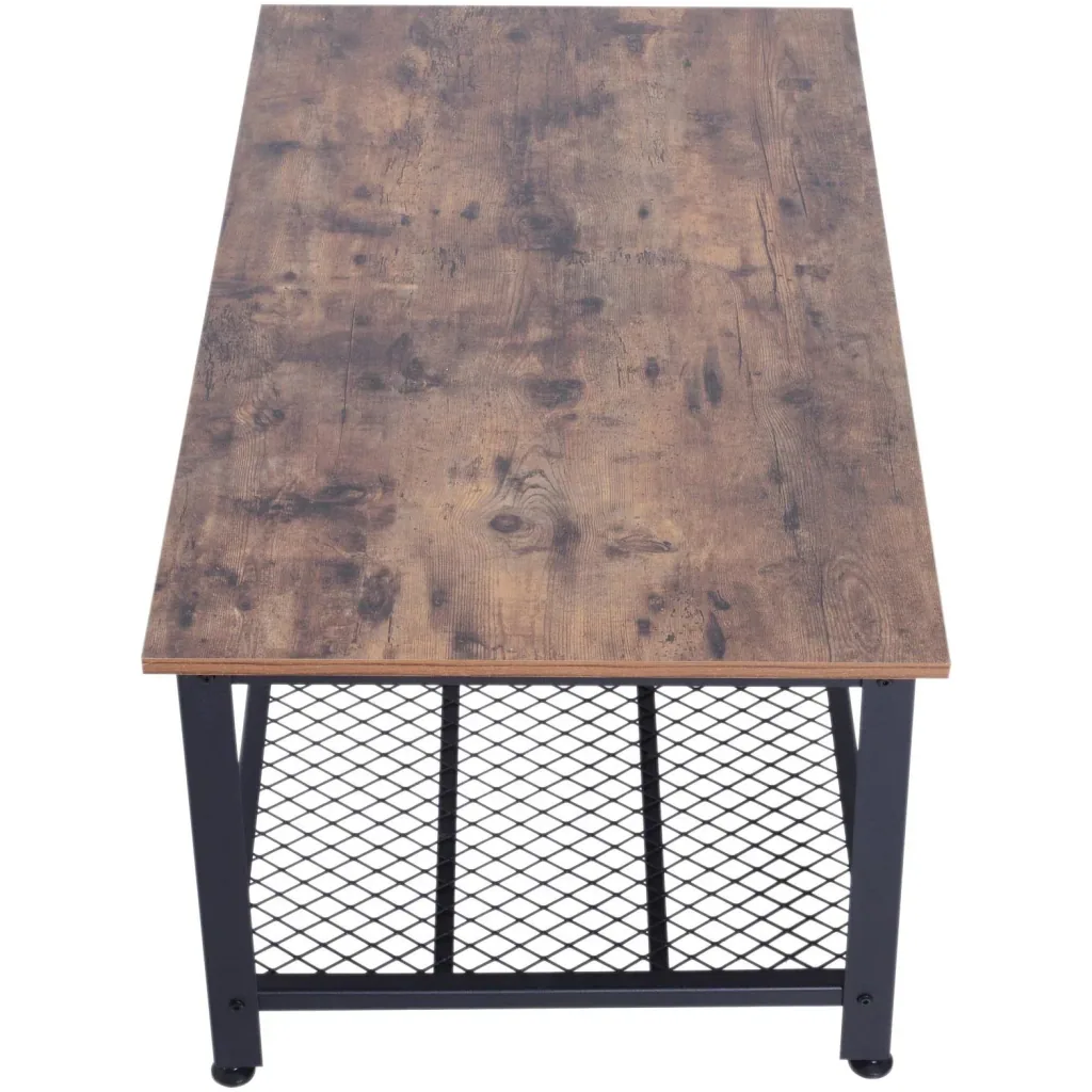 Vintage side table, coffee table, sofa table with shelf, metal frame, grained, 106 x 60 x 45 cm