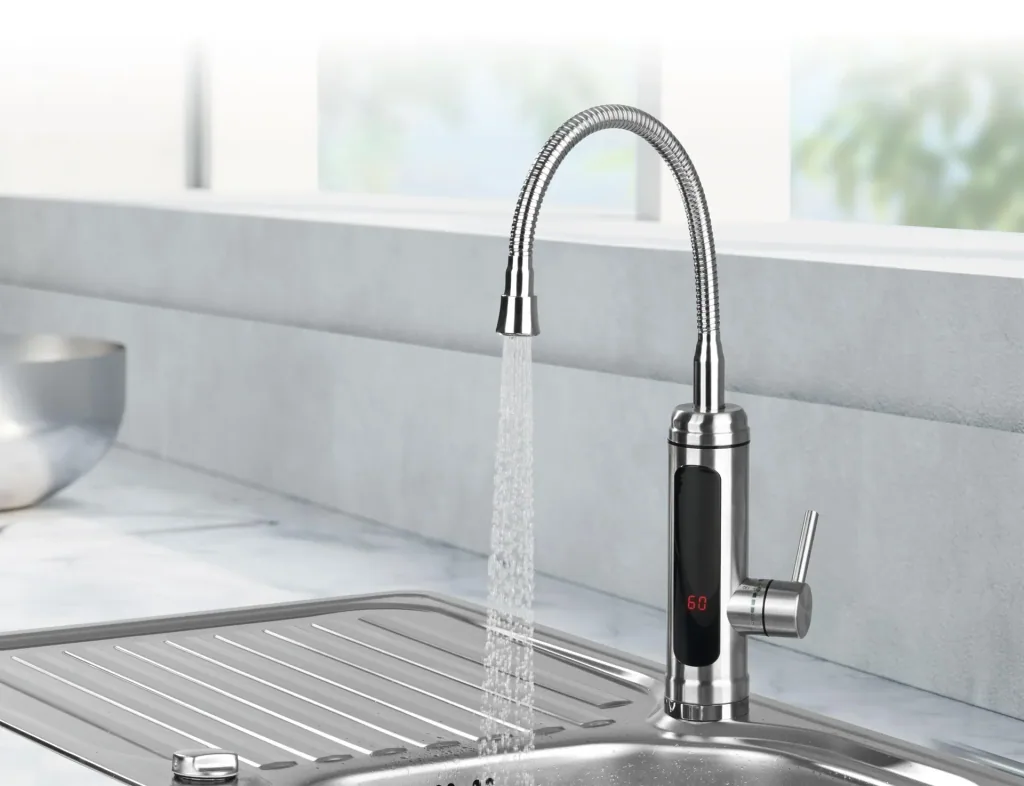 Hot & cold water faucet, electric, stainless steel, 3600 watts