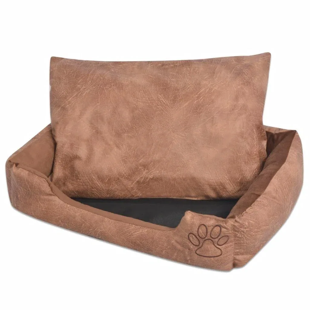 Dog bed cushion PU leather size S beige