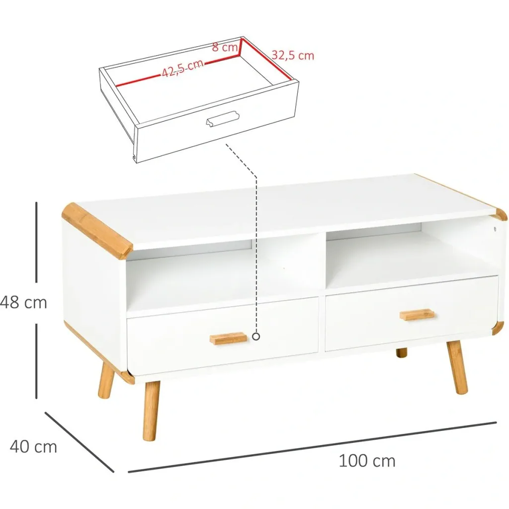 TV cabinet with 2 drawers and open shelves white