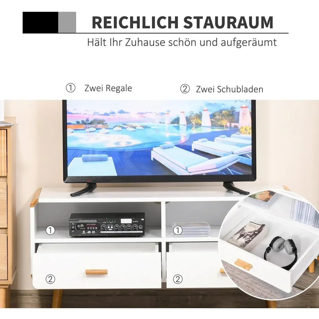 TV cabinet with 2 drawers and open shelves white