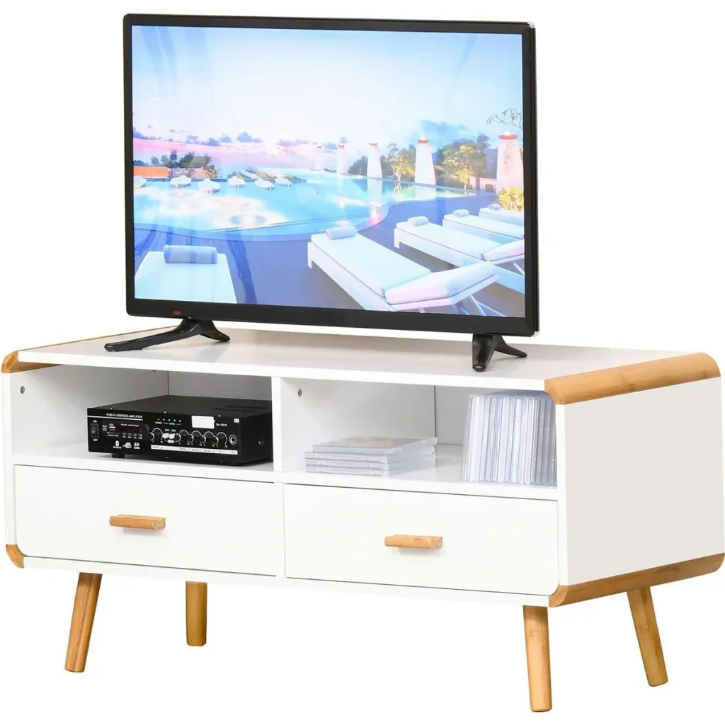 TV cabinet with 2 drawers and open shelves white