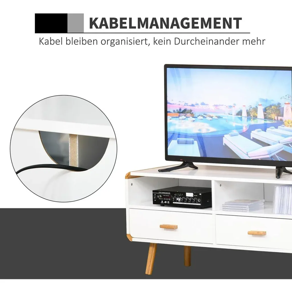 TV cabinet with 2 drawers and open shelves white