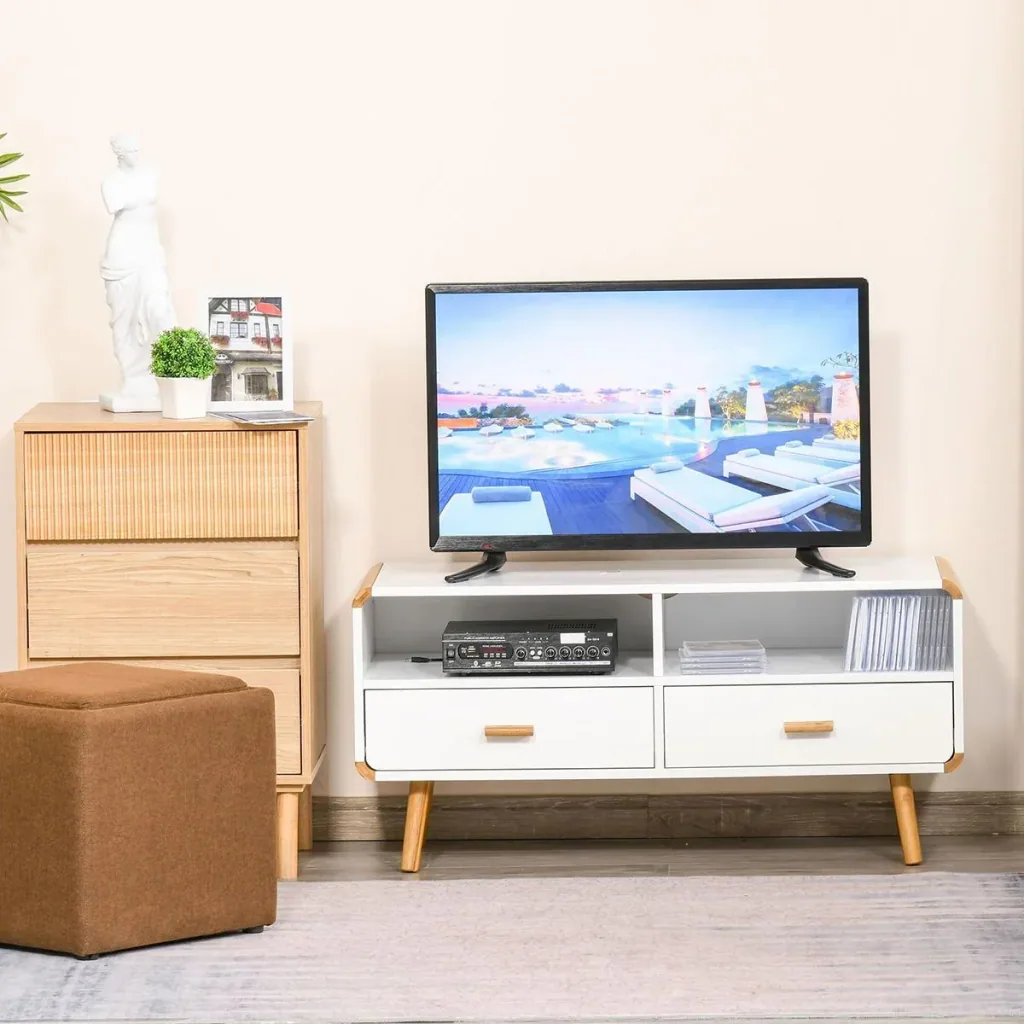 TV cabinet with 2 drawers and open shelves white