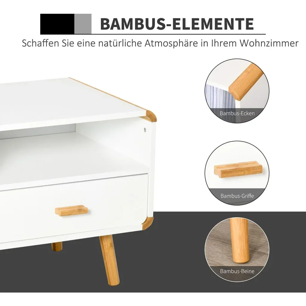 TV cabinet with 2 drawers and open shelves white