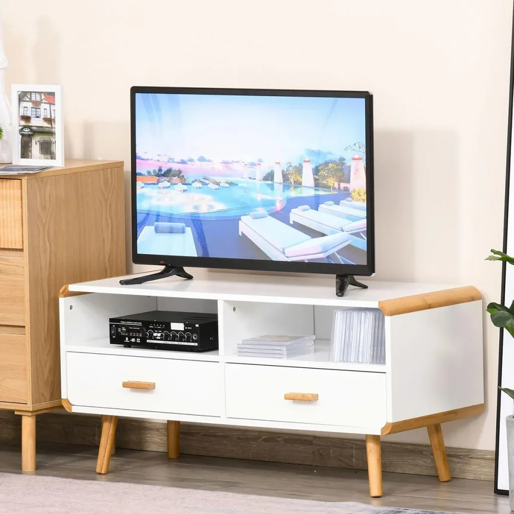 TV cabinet with 2 drawers and open shelves white