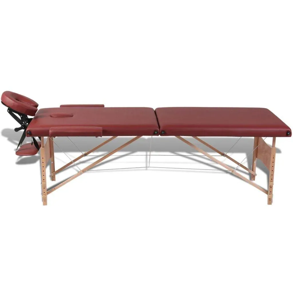 Foldable 2-zone massage table with wooden frame (red)