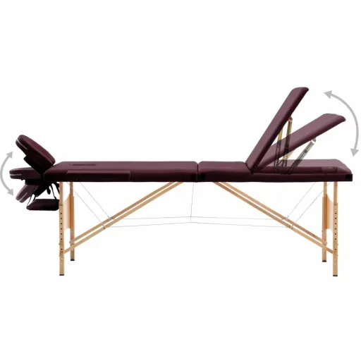 Foldable massage table with 3 zones, wood purple
