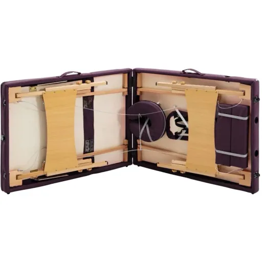 Foldable massage table with 3 zones, wood purple