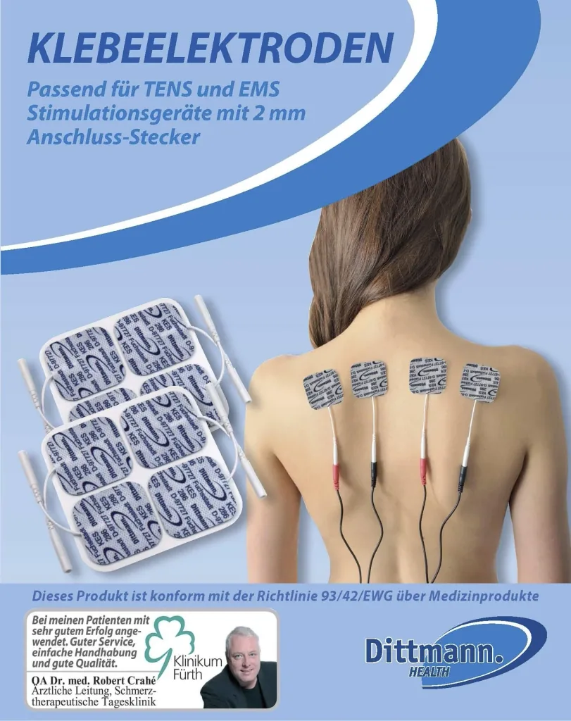 Replacement pads for TENS 240 electrical stimulation device, 4 x 4 cm, set of 8