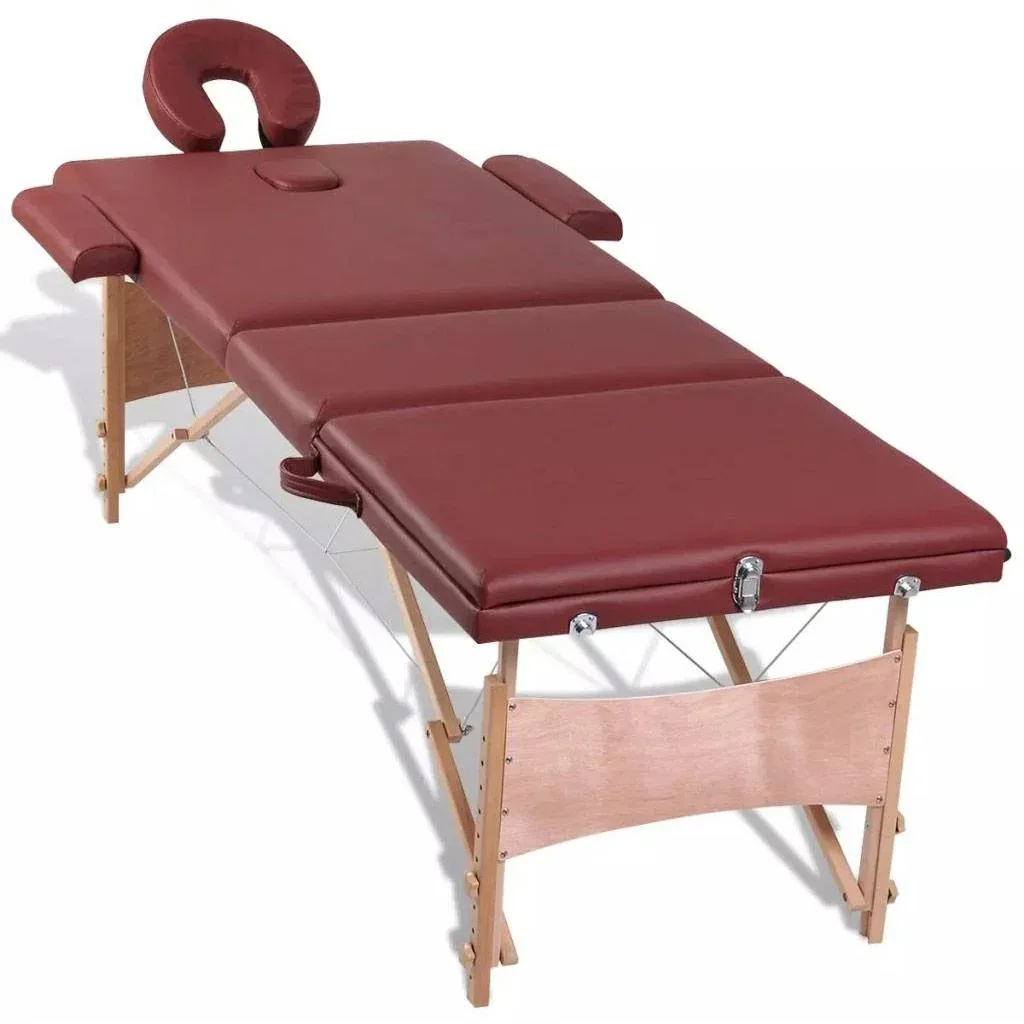 Foldable massage table 3 zones with wooden frame (red)