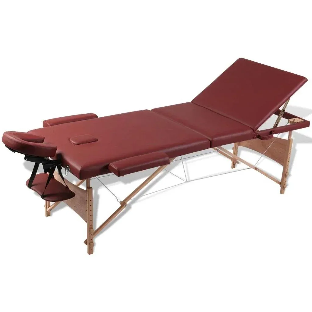 Foldable massage table 3 zones with wooden frame (red)