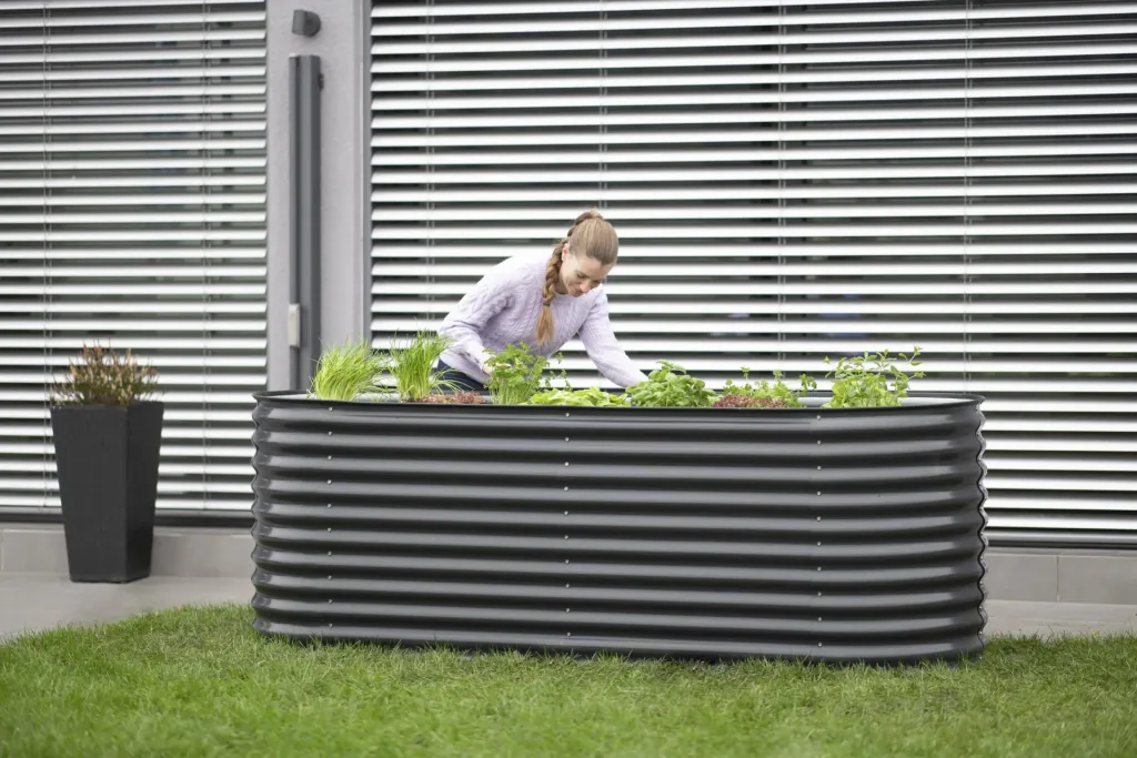 Verhoogde moestuinbak Grow Faster, 240×80×82 cm, Antraciet – Metaal van gegalvaniseerd golfplaat