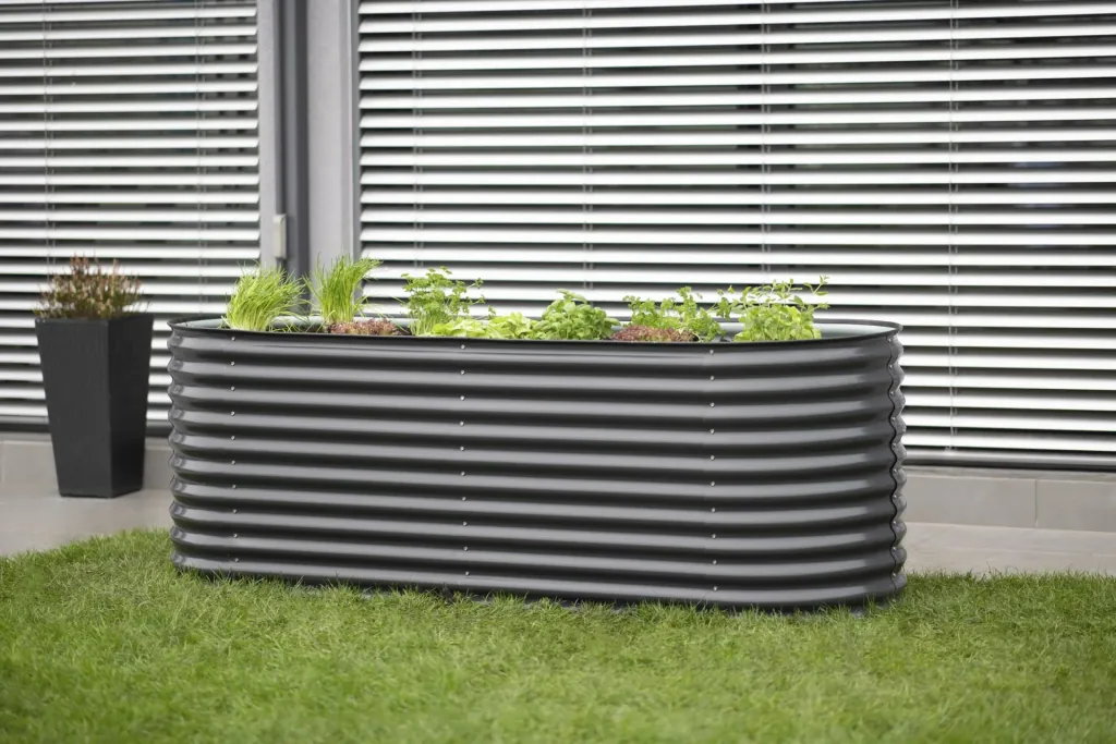 Verhoogde moestuinbak Grow Faster, 240×80×82 cm, Antraciet – Metaal van gegalvaniseerd golfplaat