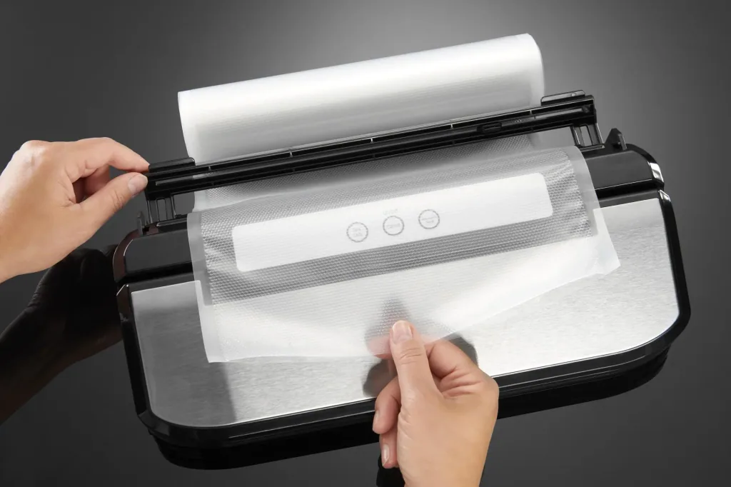 Vacuum sealer set, stainless steel, 150 watts + 50 vacuum bags + 100 labels