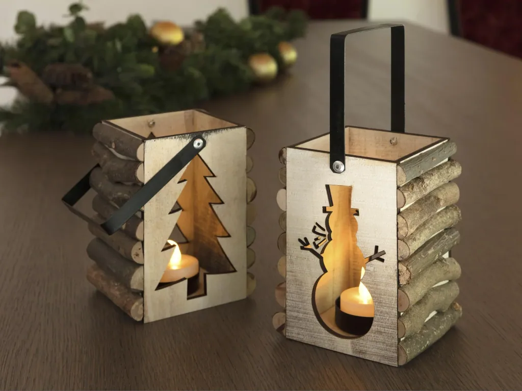 LED wooden candlestick snowman