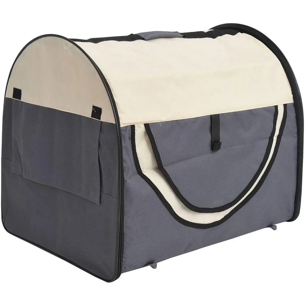 Dog transport box, foldable, size L - 70x51x59 cm, dark grey-cream