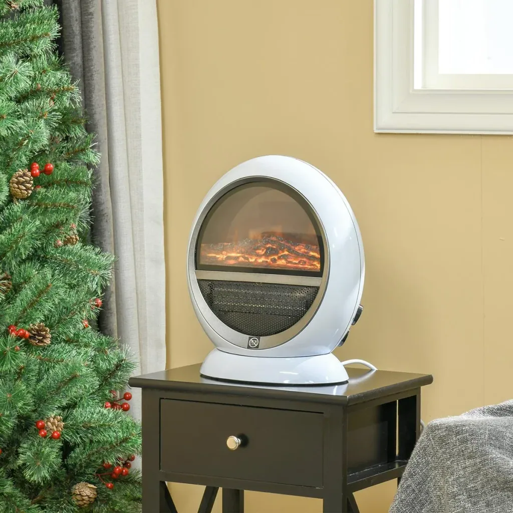 LED electric fireplace, freestanding fireplace with flame effect, 1500W ABS plastic, white, 30.5 x 18 x 35 cm