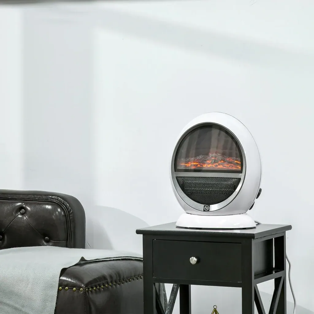 LED electric fireplace, freestanding fireplace with flame effect, 1500W ABS plastic, white, 30.5 x 18 x 35 cm