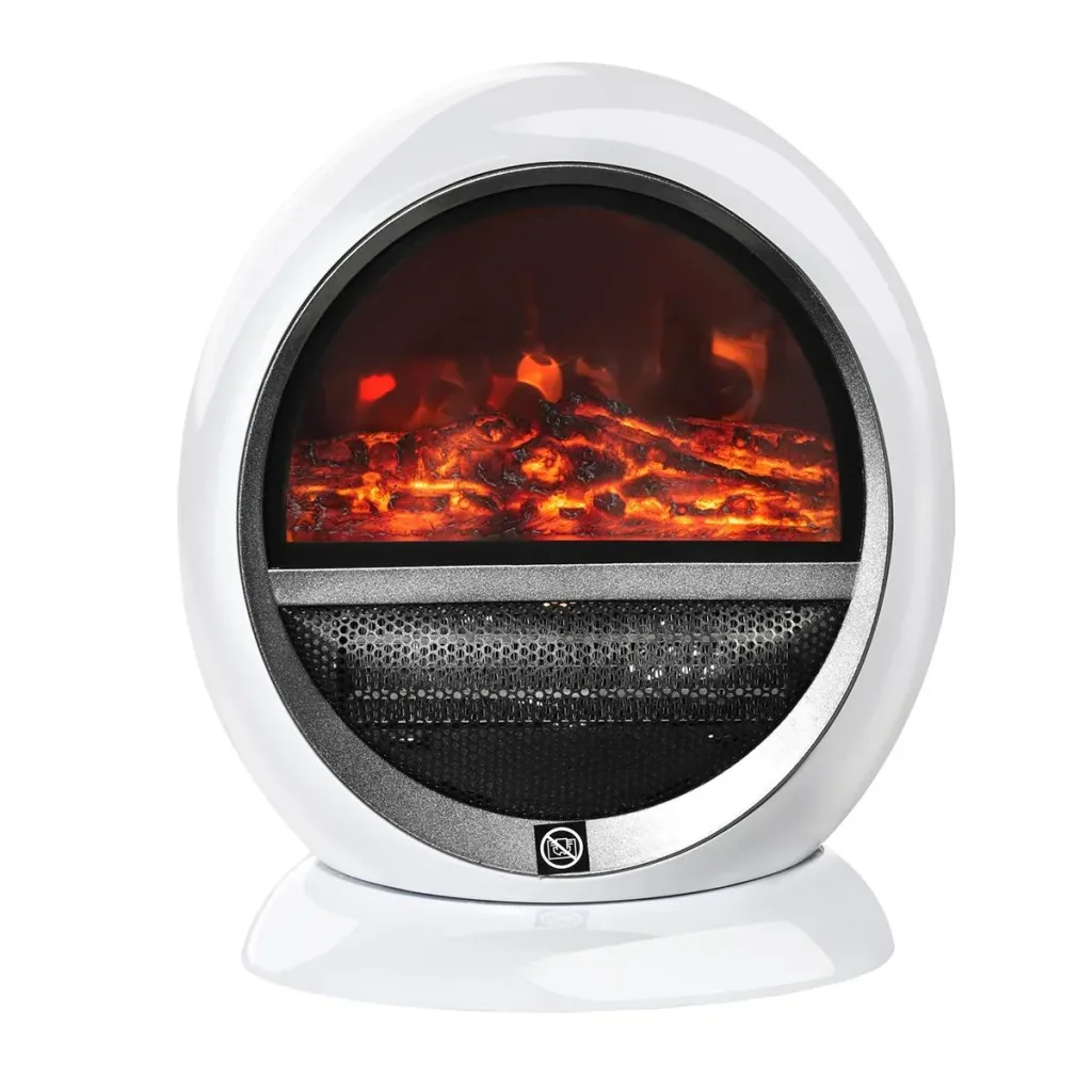 LED electric fireplace, freestanding fireplace with flame effect, 1500W ABS plastic, white, 30.5 x 18 x 35 cm