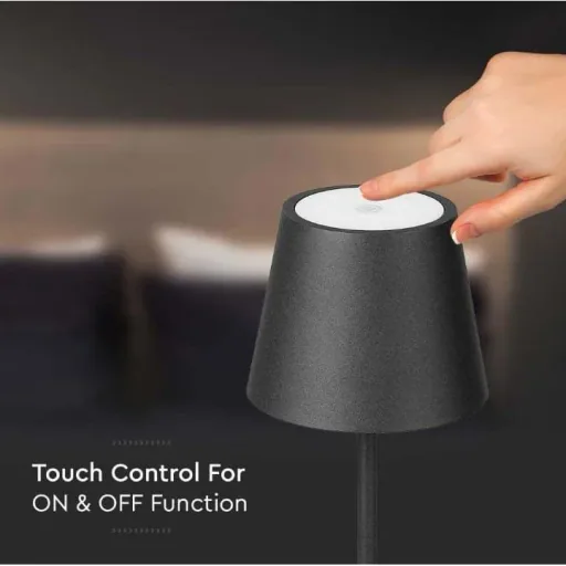 VT-7522 Table Lamp - 3000K - Dimmable via Touch - Rechargeable - Black - IP54