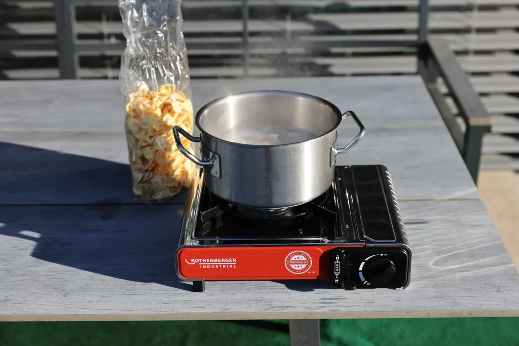 Compact gas table cooker Premium RS 220 with integrated cartridge compartment