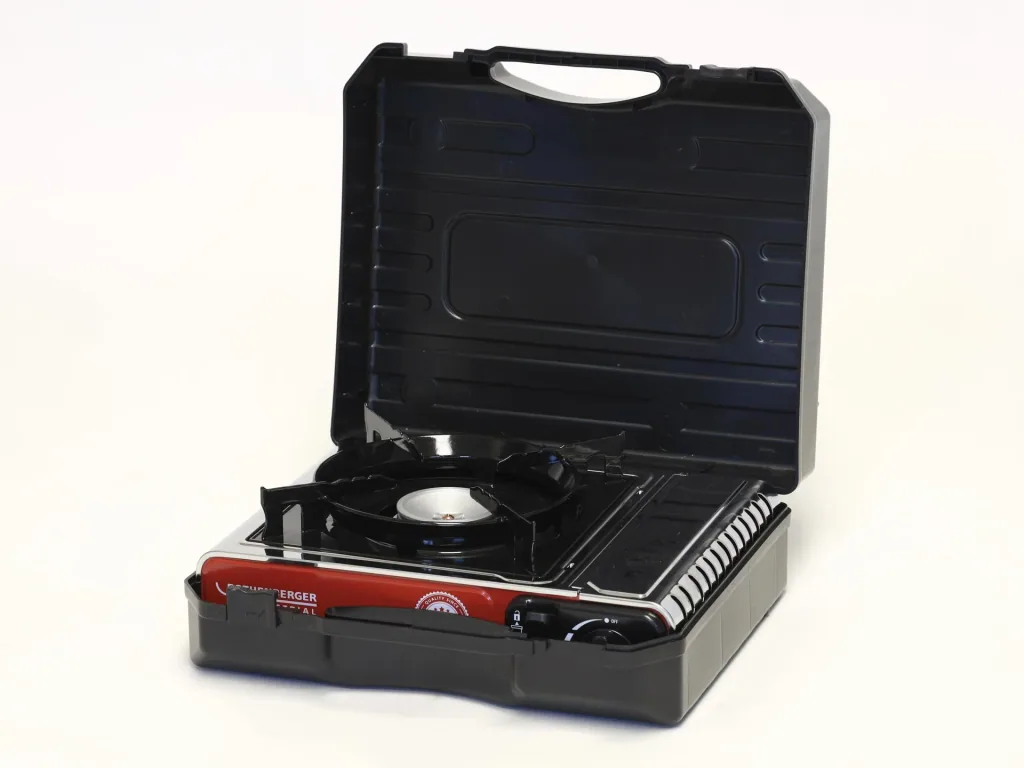 Compact gas table cooker Premium RS 220 with integrated cartridge compartment