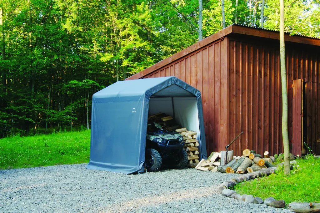 Foliegereedschapshuis 5,76 m², grijs, 240×240 cm – DuPont-stalen frame, weerbestendig