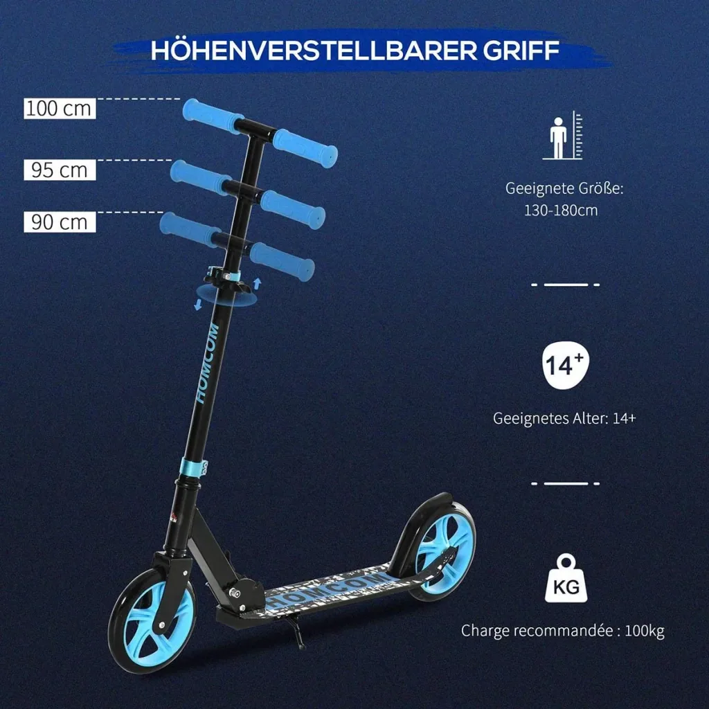 Children's scooter foldable kick scooter with rear brakes for 14+ youth scooter height adjustable wheels 200 mm up to 100 kg b