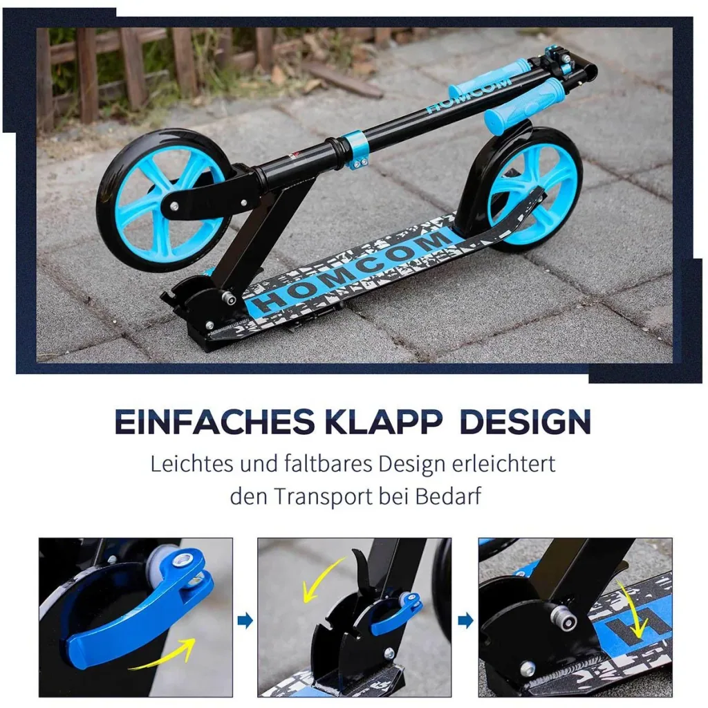 Children's scooter foldable kick scooter with rear brakes for 14+ youth scooter height adjustable wheels 200 mm up to 100 kg b
