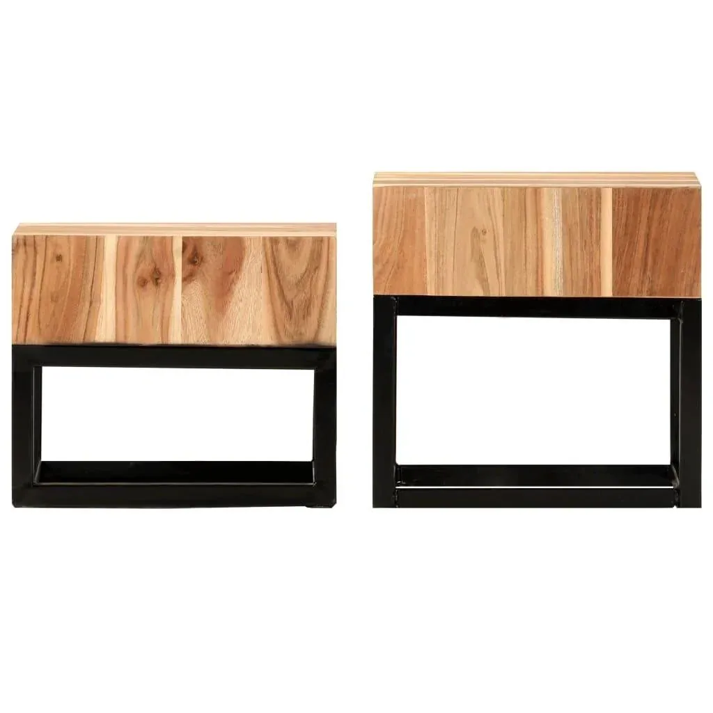 Side tables 2-piece made of solid acacia wood
