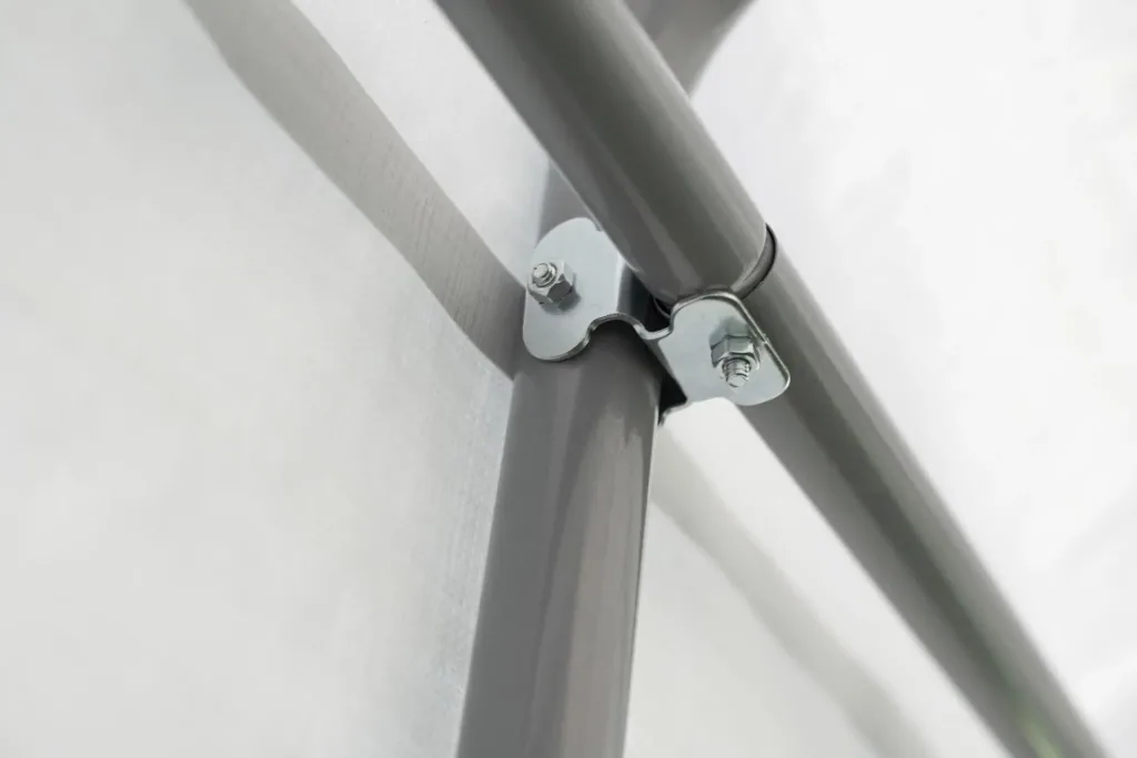 Foliekas 18 m², grijs, 370×490 cm – Garage-in-a-Box, DuPont stalen frame, weerbestendig