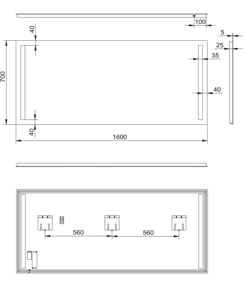 Bathroom mirror with lighting, "Light" - 160 x 70 cm - with backlit light cutouts