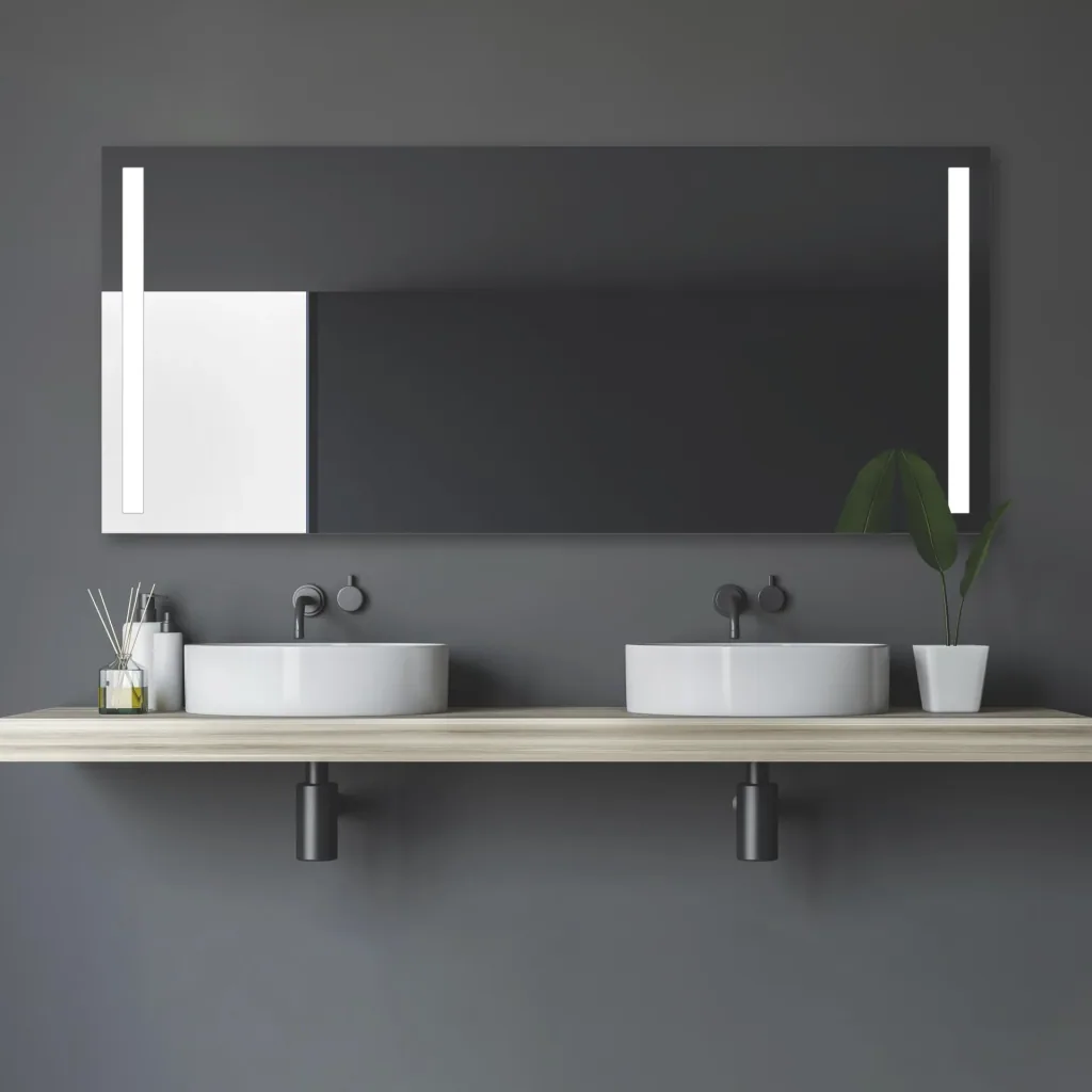 Bathroom mirror with lighting, "Light" - 160 x 70 cm - with backlit light cutouts