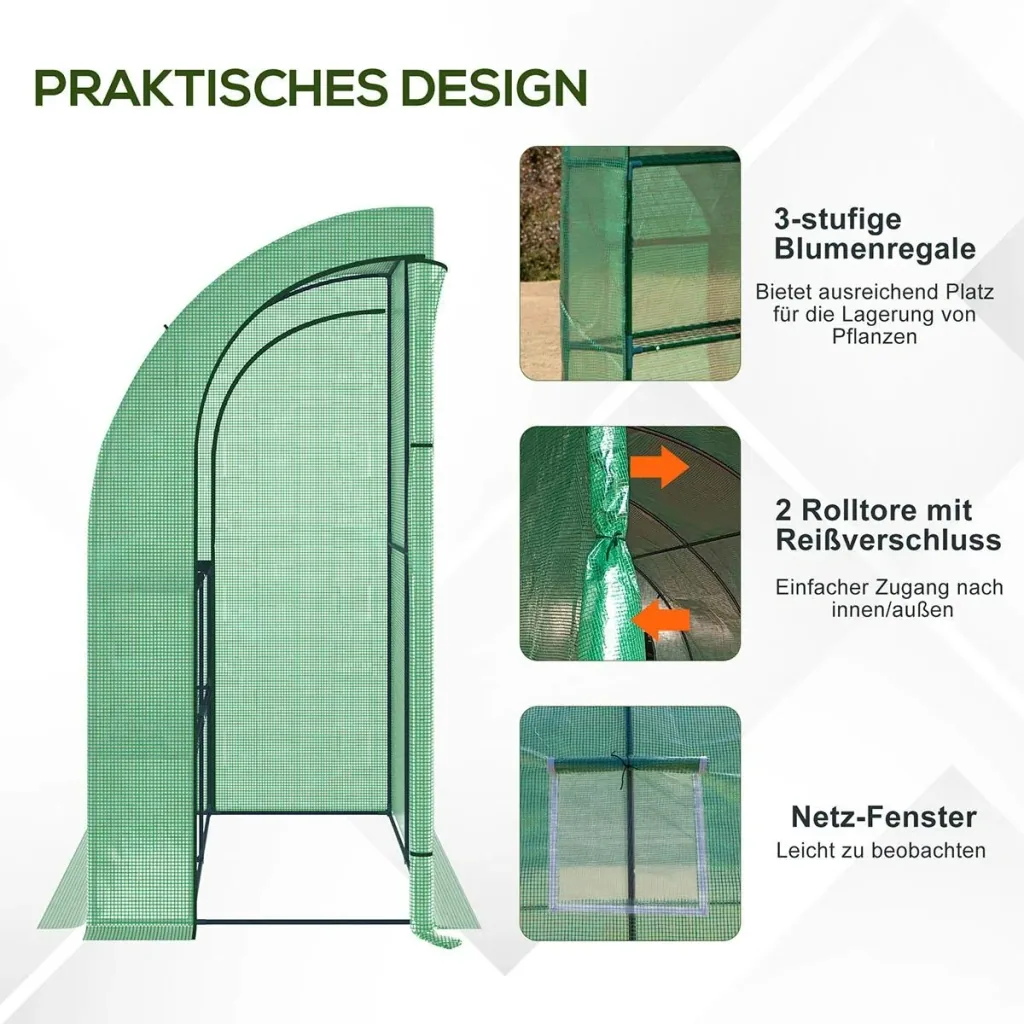 Polytunnel greenhouse with 2 doors plant cultivation UV protection steel PE green 200 x 100 x 213 cm