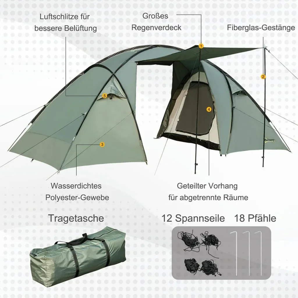 Camping tent for 4-5 people green