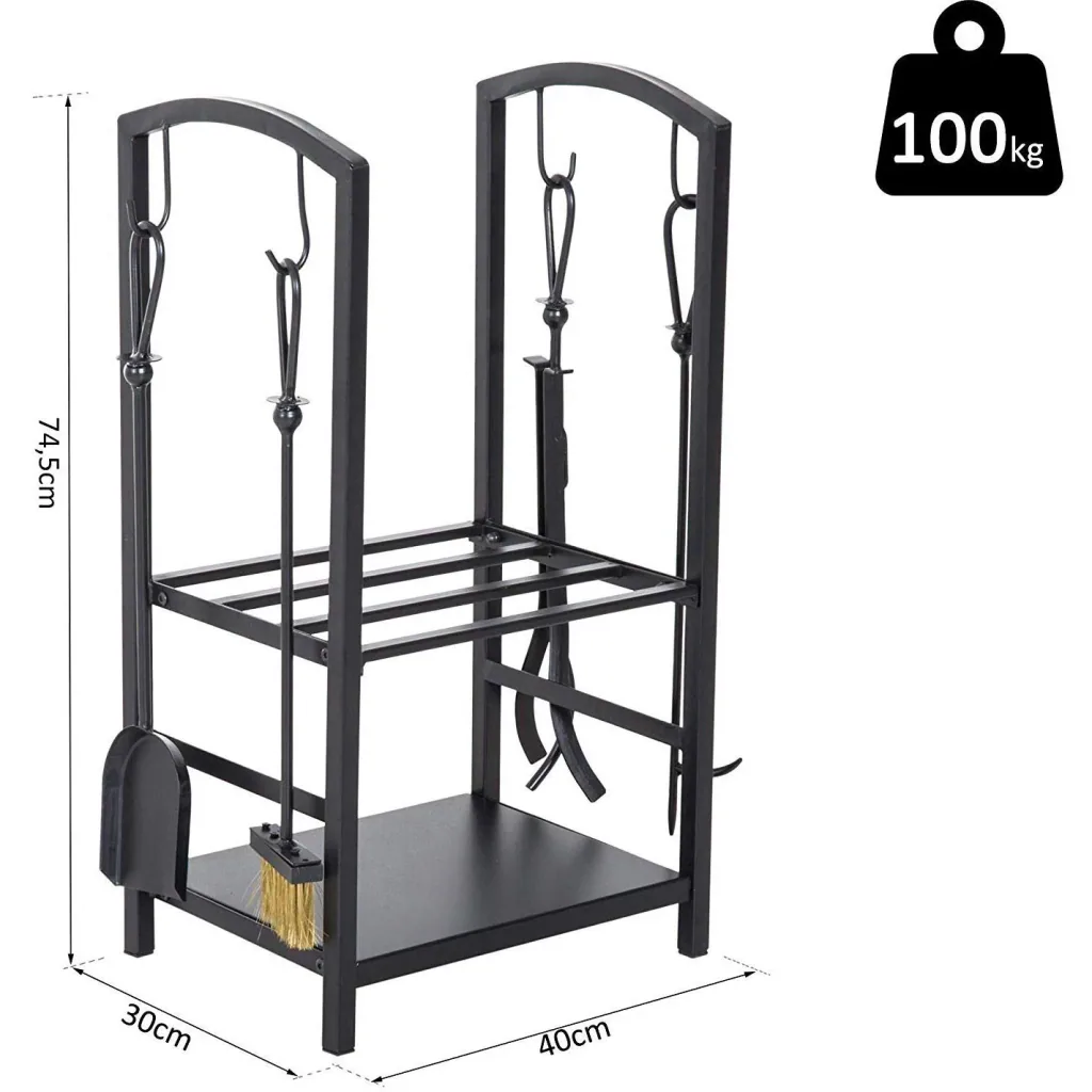 Firewood rack with fireplace tools black