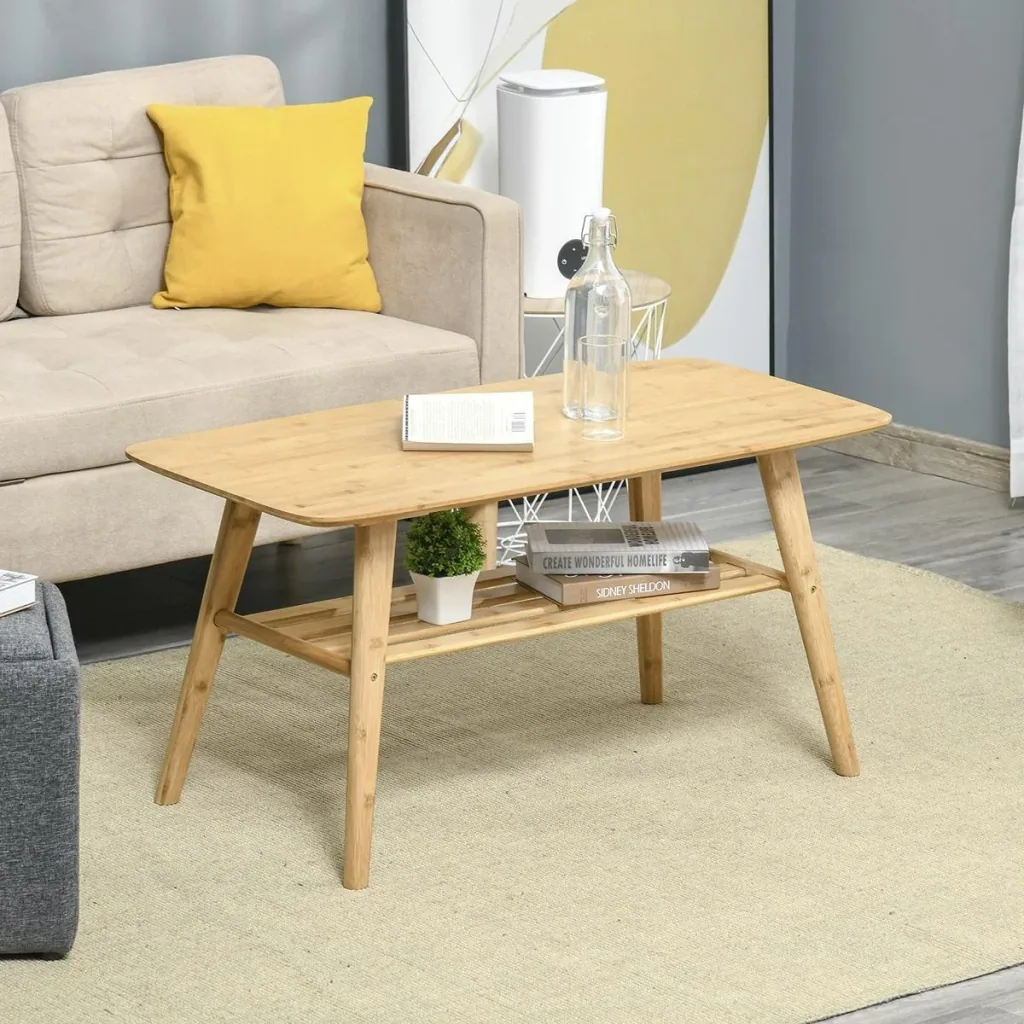 Coffee table side table bamboo table table living room table coffee table with shelf minimalist stable bamboo natural wood