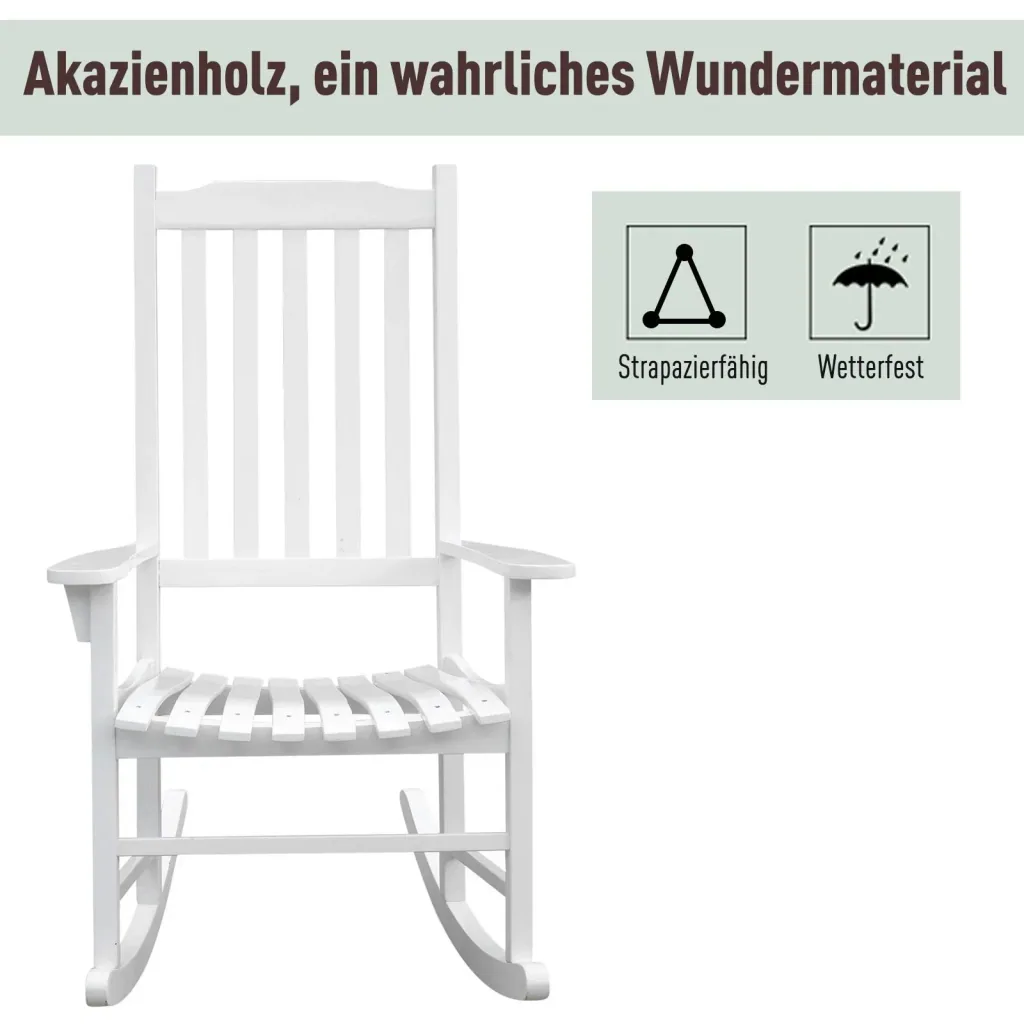 Rocking chair garden furniture relax chair swing chair acacia wood ergonomic white