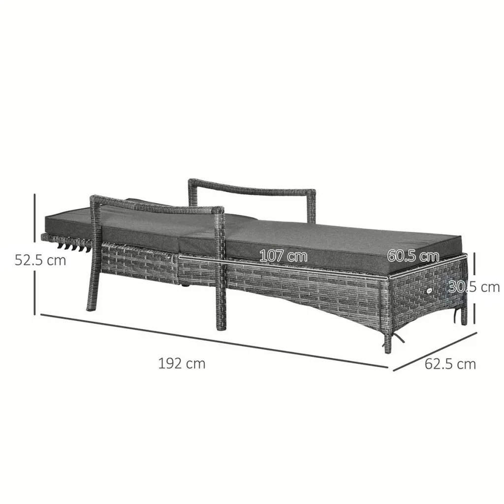 Sun lounger polyrattan garden lounger rattan lounger garden furniture lounger with cushion 4 levels adjustable grey 192 x 62.5
