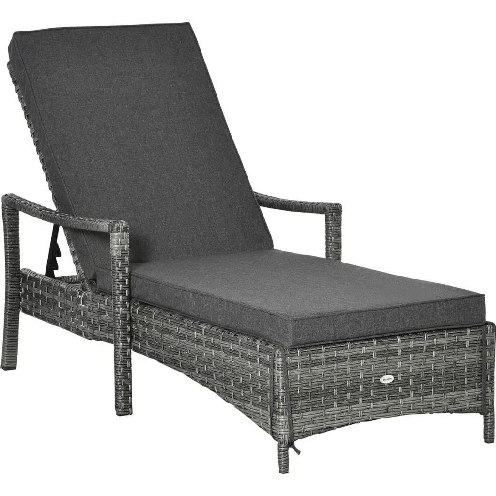 Sun lounger polyrattan garden lounger rattan lounger garden furniture lounger with cushion 4 levels adjustable grey 192 x 62.5