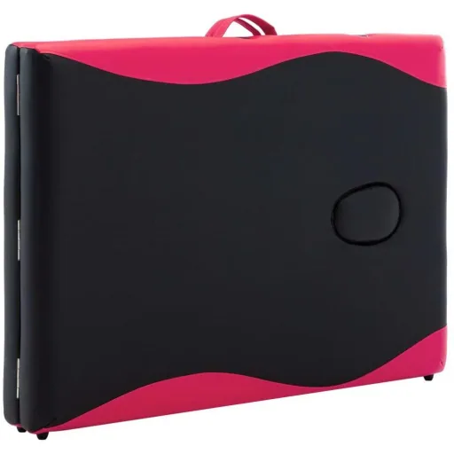 Folding massage table with 2 zones made of wood, black and pink