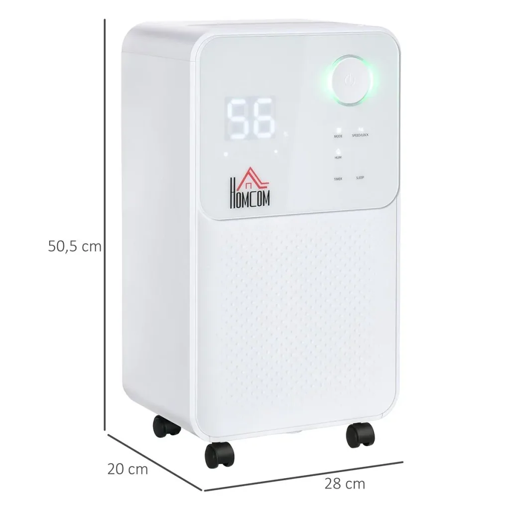 Dehumidifier 16-20 16 L / 24 h electric dehumidifier 2000 ml with wheels ABS white 28 x 20 x 50.5 cm