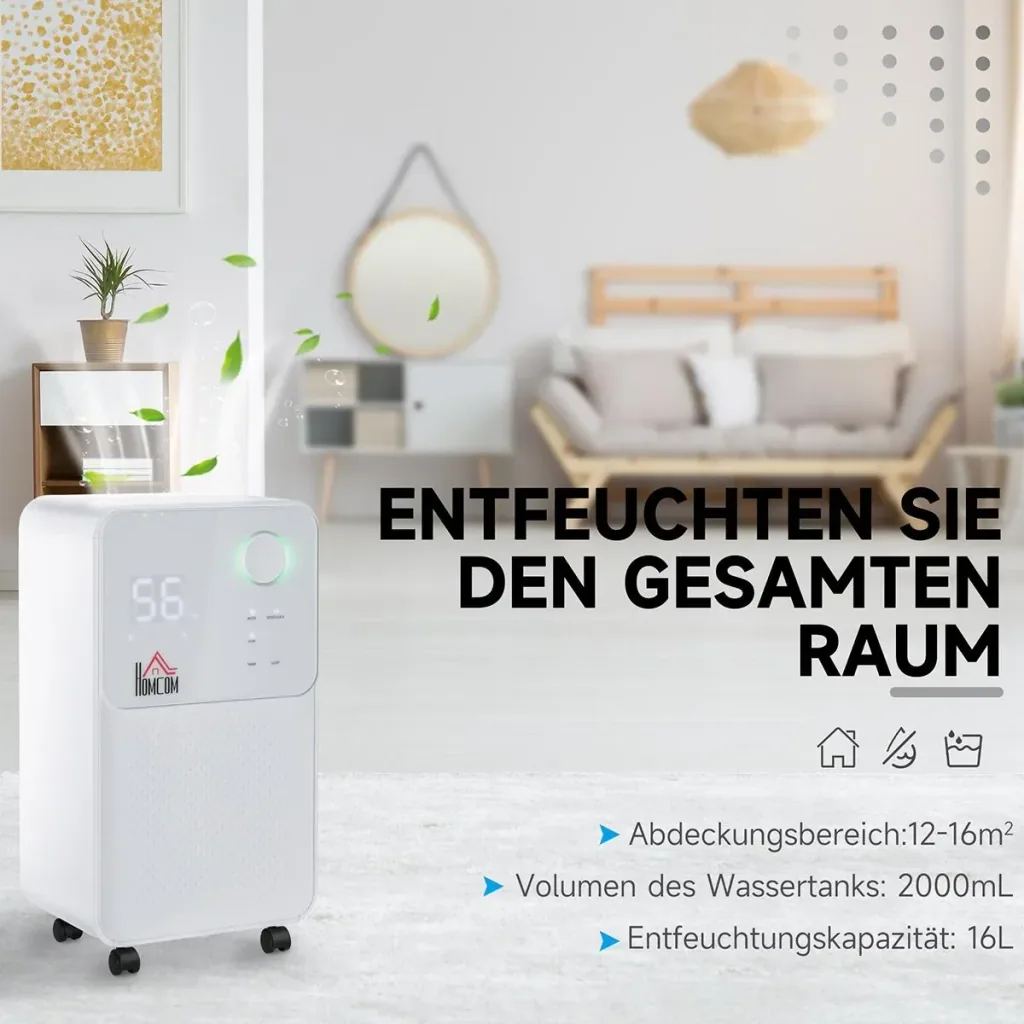 Dehumidifier 16-20 16 L / 24 h electric dehumidifier 2000 ml with wheels ABS white 28 x 20 x 50.5 cm