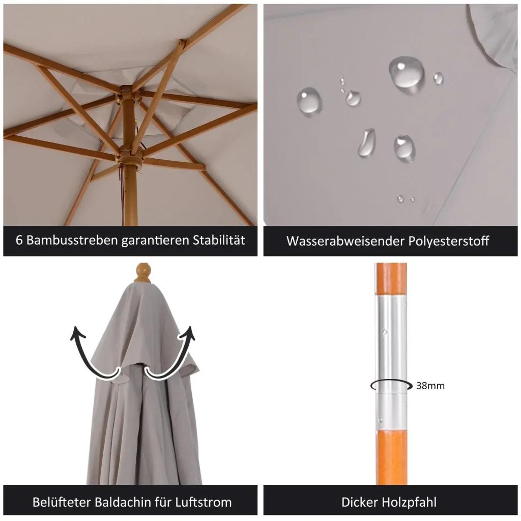 Parasol awning 3-stage bamboo 180/ polyester grey