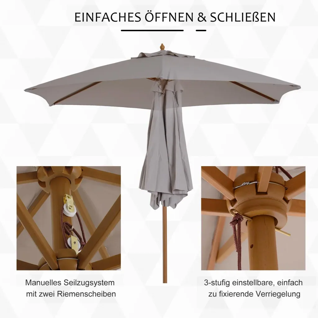 Parasol awning 3-stage bamboo 180/ polyester grey