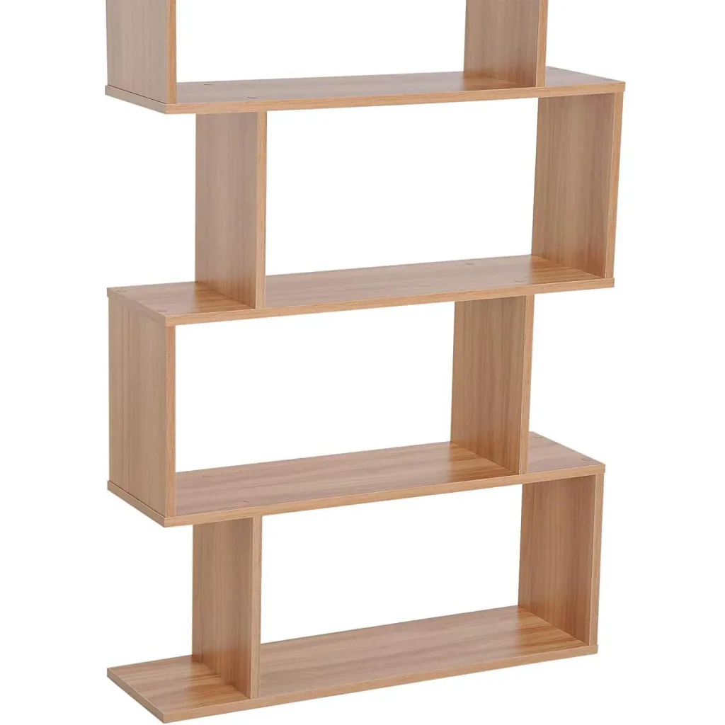 Bookshelf wall shelf room divider with 6 compartments maple