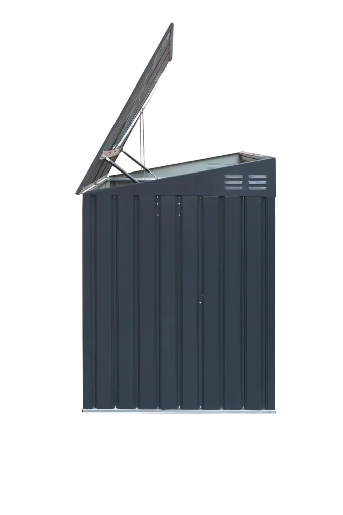Afvalbakombouw 73, 235,5×100×131 cm, donkergrijs – staal voor 3x 240 L met lessenaarsdak